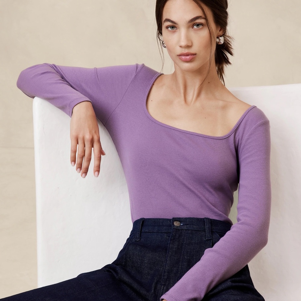 Ribbed Square-Neck Top